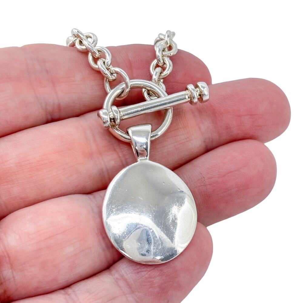 Vintage Sterling Silver 925 Toggle Clasp Disc Pendant Necklace 17"